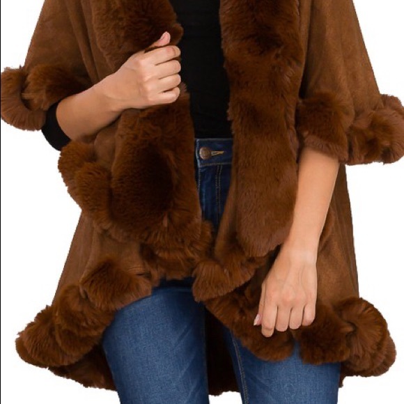 NEW COLOR! Luxurious WINTER Brown Plush Faux Fur Double Layer Cape - Picture 6 of 8